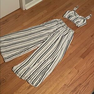 American Eagle Striped Wide-Leg Pants and Crop Top Set - White/Black